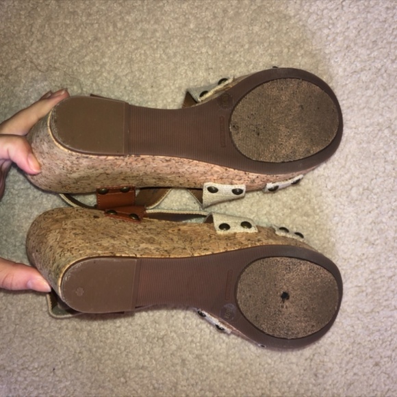 Tan Wedges With Stud Details and Cork Base - Picture 5 of 5